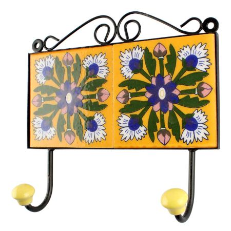 Green Leaf Flower Ceramic Tiles Hook 